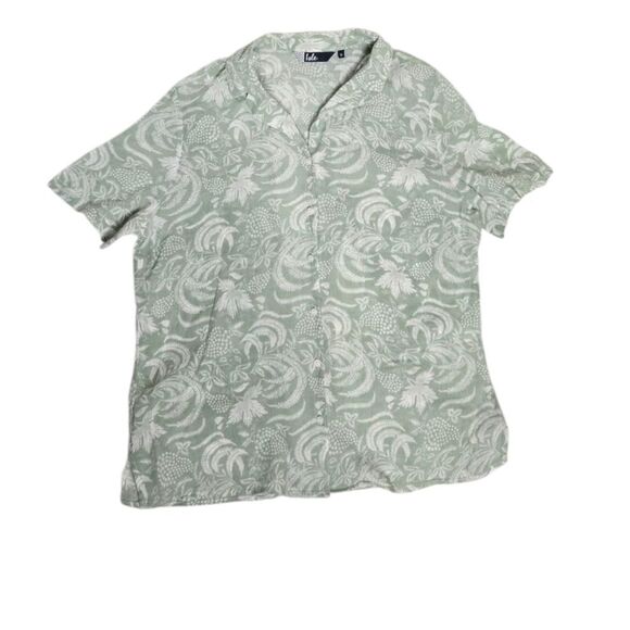 ISLE green and white tropical short sleeve button up beach shirt L - Picture 1 of 9